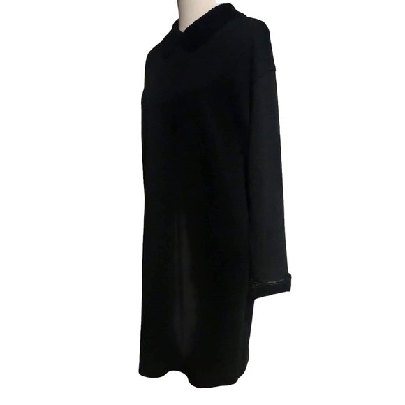 Liz Claiborne Vtg Black Acrylic Wool Faux Fur Collar Cuff Buttons Modest Dress L - Picture 2 of 11